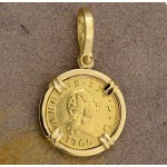 Spain 1/2 Escudos Gold Coin Charles III Dated 1765 in Solid 18kt Gold Pendant
